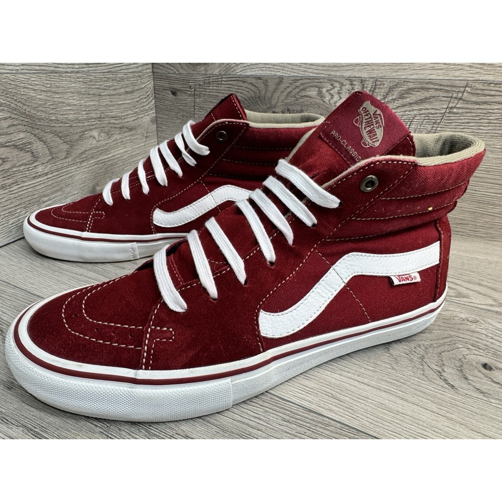 Vans Sk8-Hi Sneakers Mens 10 Red Suede Canvas High Top Shoes Skate Shoes